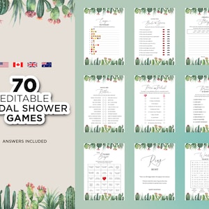Cactus Bridal Shower Games, Printable Bridal Shower Games, Southwest Wedding Shower Games, Editable Fiesta Cactus Bridal Party Games Bundle