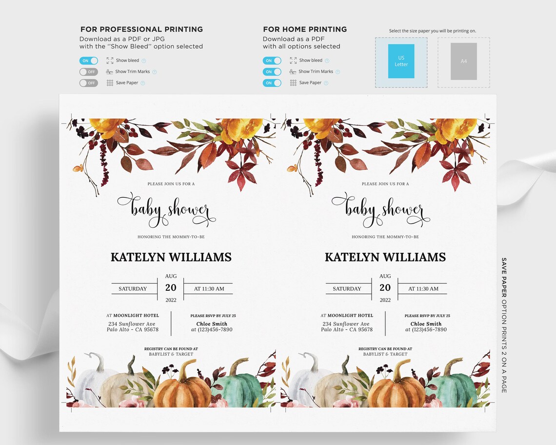 Editable Pumpkin Baby Shower Invitation Printable Shower | Etsy