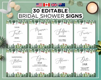 30 Editable Bridal Shower Signs, Bridal Shower Table Sign, Fiesta Bachelorette Hen Party, Editable Cactus Bridal Shower Signs, Fiesta Cactus