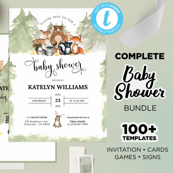 All You Need Woodland Baby Shower, Forest Animals Baby Shower,  Baby Shower Woodland Invitation, Woodland Animals Baby Shower Games Bundle