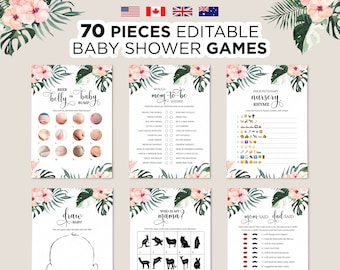 Editable Tropical Baby Shower Games, Printable Baby Shower Games Bundle, Colorful Tropical Flower, Aloha Baby Shower Games, Botanical Shower
