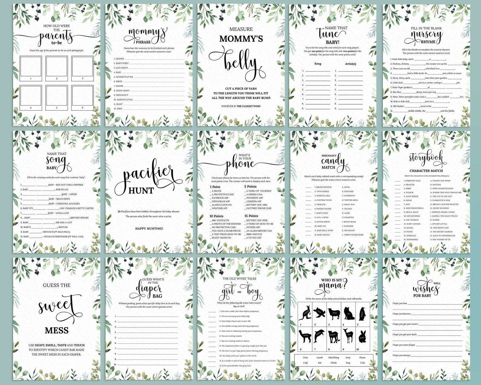 Editable Greenery Baby Shower Bundle Printable Foliage Shower - Etsy