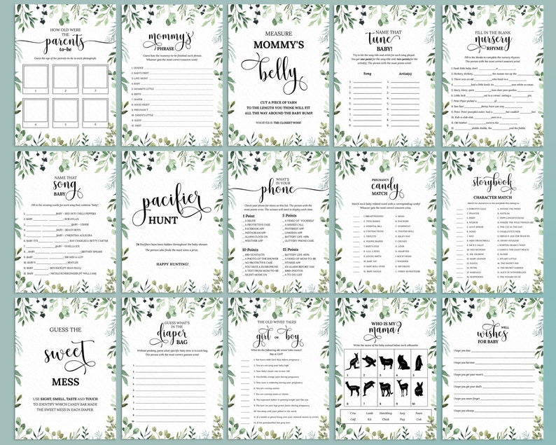 Editable Greenery Baby Shower Bundle Printable Foliage Shower - Etsy