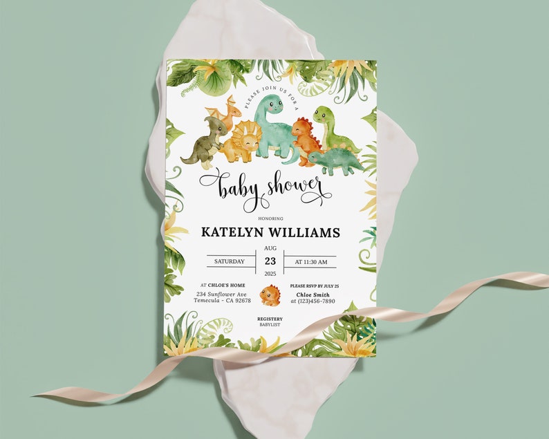 Dinosaur Baby Shower Invitation Roarsome Baby Shower Etsy