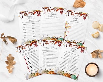 15 Editable Bridal Shower Games, Pumpkin Autumn Bridal Shower Games, Instant Download, Fall In Love, Wedding Shower Game, Bridal Party