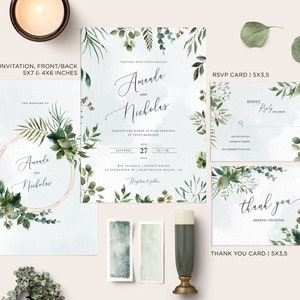 Wedding Invitation Suite, Editable Wedding Invitation Template, Greenery Wedding, Wedding Invite, Wedding Invitation Set, Instant Download