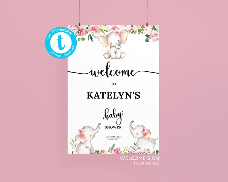 Pink Elephant Baby Shower 100 Editable Baby Shower Bundle - Etsy