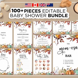 100+ Editable Baby Shower Bundle, Baby Shower Games, Pumpkin Fall Baby Shower Sign Pumpkin Fall Invitation Pumpkin Editable Baby Shower Game