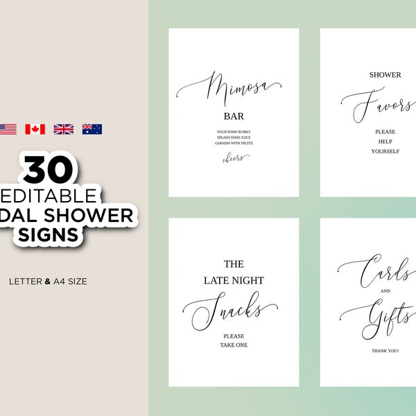 Editable Minimal Bridal Shower Signs, Printable Bridal Shower Sign, Bridal Party Decoration Print, Modern Minimalist Wedding Shower Decor