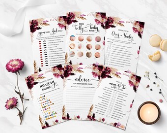 15 Editable Bohemian Baby Shower Games, Boho Baby Shower, Boho Chic Baby Shower, Bohemian Baby Shower Bundle, Bohemian Flowers, Instant Set