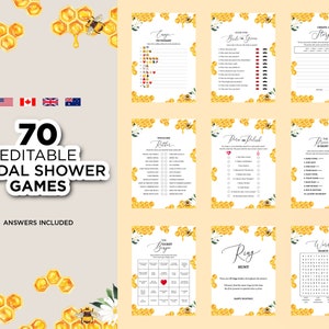 Honey Bridal Shower Games, Printable Bridal Shower Games, Editable Bride to Bee Wedding Shower, Honey Bumblebee Bridal Party Games Bundle