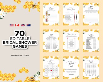 Honey Bridal Shower Games, Printable Bridal Shower Games, Editable Bride to Bee Wedding Shower, Honey Bumblebee Bridal Party Games Bundle