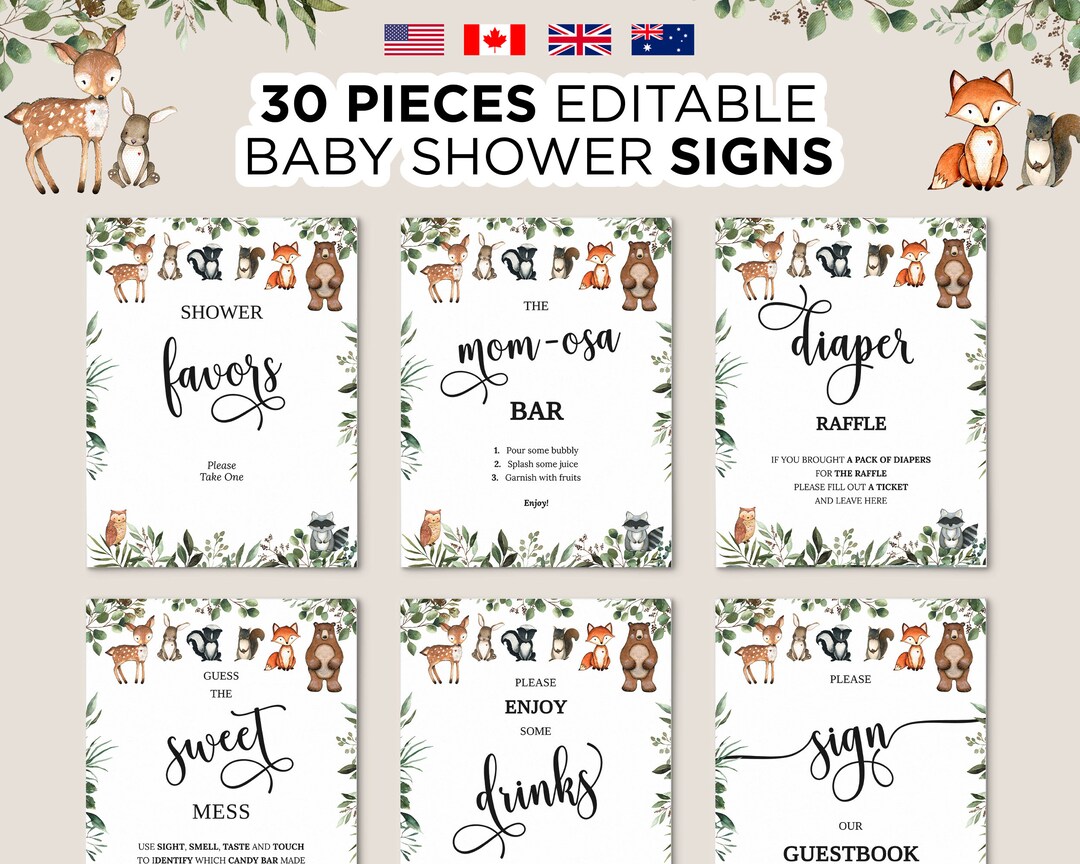 Woodland Baby Shower Signs, Printable Baby Shower Table Sign, Forest ...