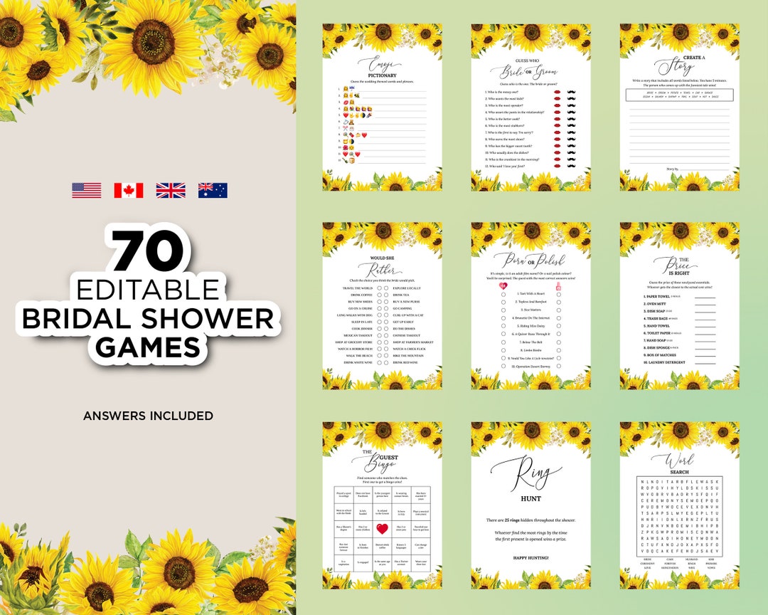 Sunflower Bridal Shower Games, Printable Bridal Shower Games Sunflower ...