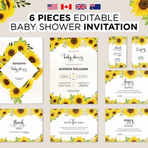Editable Sunflower Baby Shower Invitation, Printable Summer Sunflower Shower Invitation Template, Rustic Sunflower Baby Shower Invitation