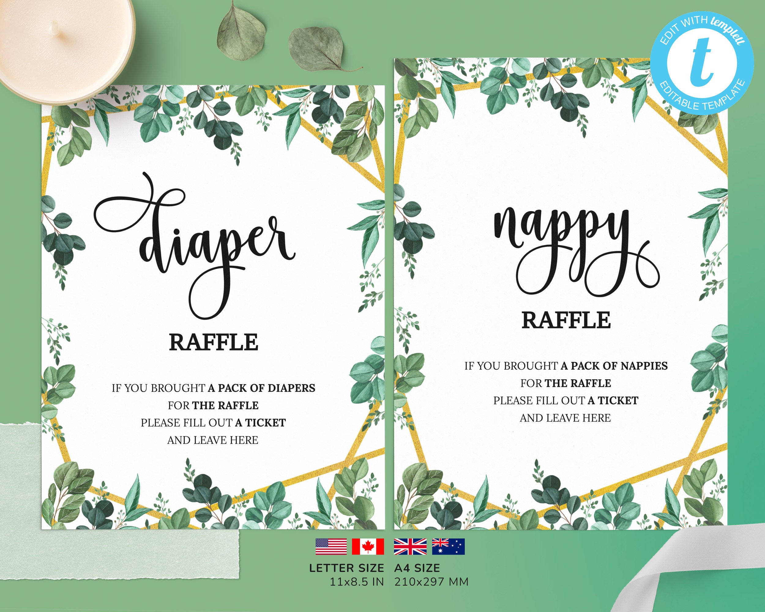Editable Greenery Baby Shower Signs Printable Gold Foliage - Etsy