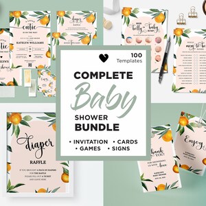 Little Cutie Baby Shower Bundle, Little Cutie Baby Shower Spiele, Cutie Shower Einladung, bearbeitbare Orange Clementine Baby Shower, Two Cuties