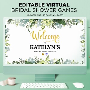 Virtual Greenery Bridal Shower Games, Editable Powerpoint Bridal Shower Games, Wedding Shower, Distance Bridal Shower, Zoom Bridal Shower