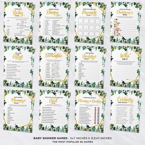 71 Pieces Baby Shower Game & Sign Bundle, Greenery, Gold, Gender Neutral, Decorations, Games, Message From The Bump, Dirty Diaper, Mad Libs image 4