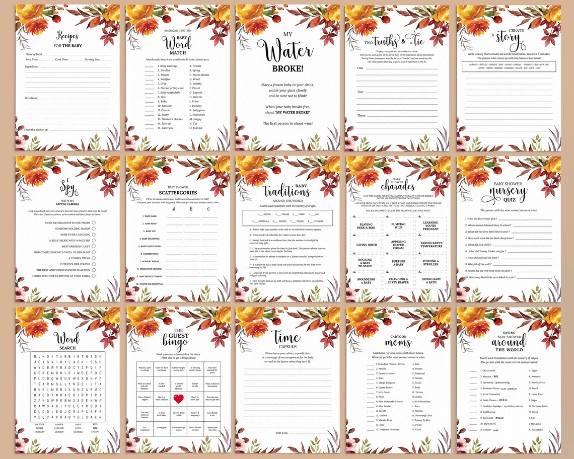 Editable Fall Baby Shower Games Printable Baby Shower Game - Etsy