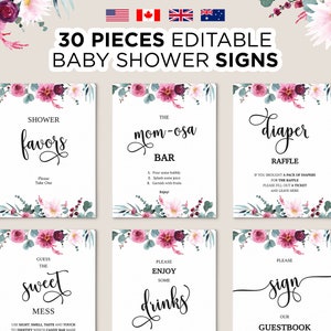 Editable Floral Baby Shower Signs, Printable Baby Shower Table Sign, Pink Flower Sweet Baby Girl Shower Decoration, It&#39;s a Girl Shower Sign