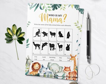 Who Is My Mama, Baby Shower Game, Safari Animals, Tropical Gold, Gender Neutral, Safari Animals Gold Baby Shower