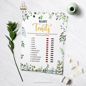 Baby Traits, Baby Shower Games, Greenery, Gold, Baby Shower Theme, Gender Neutral, Printable Games, Baby Shower Activities