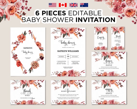 Editable Floral Baby Shower Invitation Printable Floral Baby - Etsy