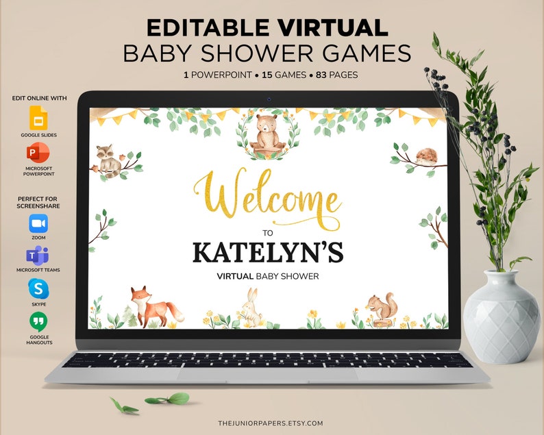Editable Virtual Baby Shower Games Powerpoint Baby Shower Etsy