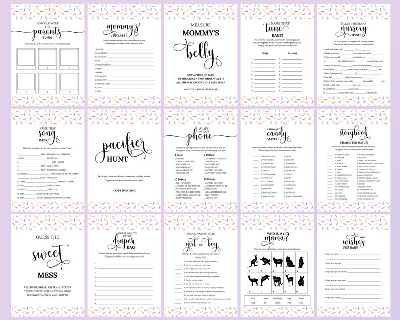70 Sprinkle Baby Shower Games Editable Baby Shower Games Etsy