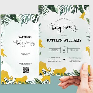 Gold Safari Baby Shower Invitation, Safari Baby Shower, Golden Safari Animals Baby Shower, Gold Wild One Jungle Animals Editable Invitation
