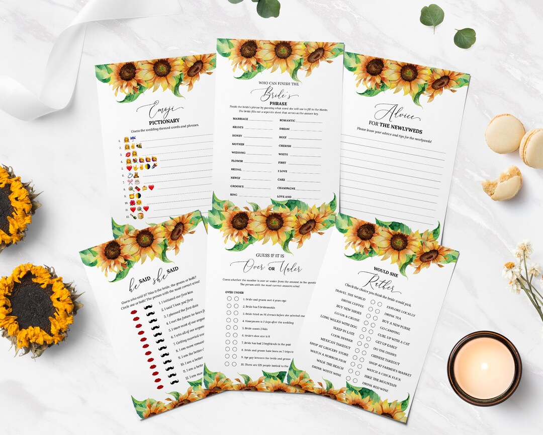 15 Editable Bridal Shower Games, Sunflower Bridal Shower Games Bundle ...