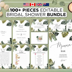 100+ Editable Bridal Shower Bundle, Bridal Shower Games, Bachelorette Party Game, Editable Tropical Bridal Shower Game, Sign, Hawaii Wedding