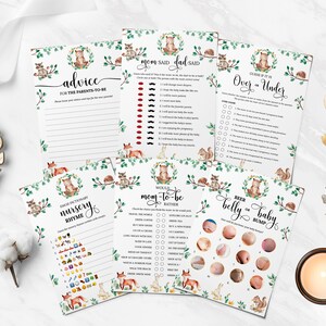 15 Editable Woodland Baby Shower Games, Forrest Animals, Woodland Baby Shower Games, Bear, Baby Shower Signs, Gender Neutral, Woodland theme
