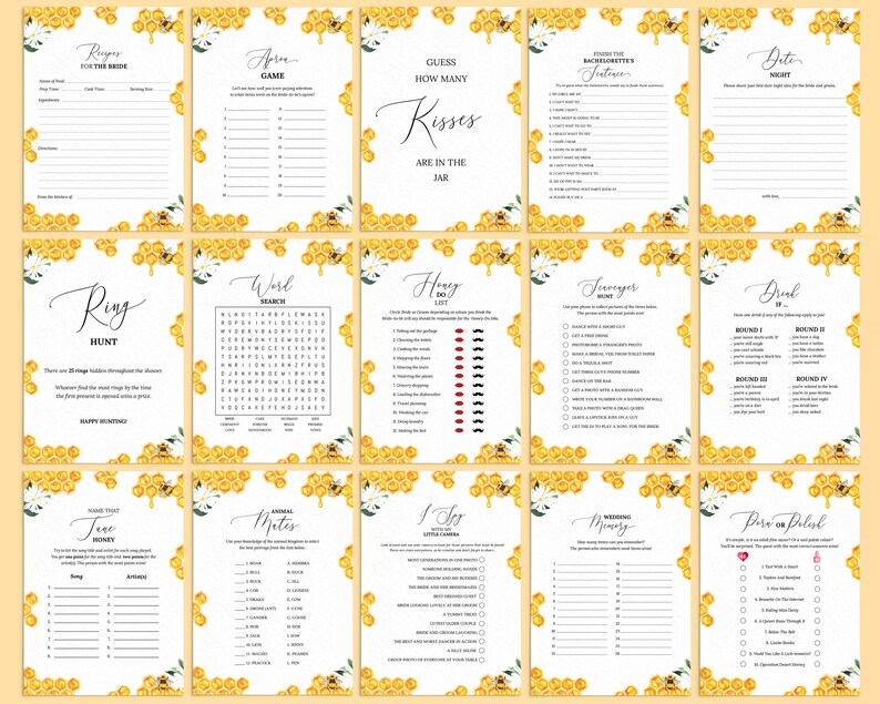 Editable Honey Bridal Shower Games Printable Bridal Shower Etsy