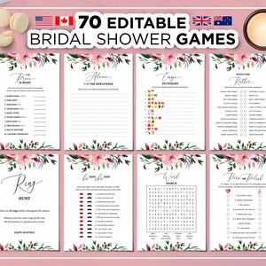 70 Editable Bridal Shower Games, Bridal Shower Games, Floral Blush Bridal Shower, Editable Pink Wedding Shower Games, Hen Party Games, Bride