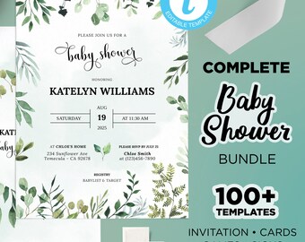 Greenery Baby Shower Games Bundle, Green Foliage Baby Shower Bundle, Greenery Eucalyptus Baby Shower Games, Gender Neutral Baby Shower Games