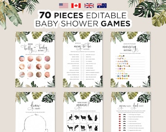 Editable Tropical Baby Shower Games, Printable Gold Tropical Baby Shower Games Bundle, Modern Hawaiian Aloha Baby Shower Games, Palm themed