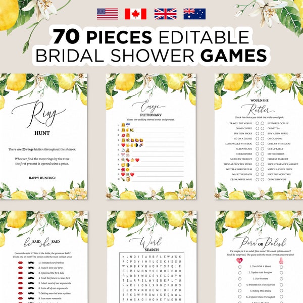 Editable Lemon Bridal Shower Games, Printable Bridal Shower Games, She Found Her Main Squeeze Wedding Shower Games, Bridal Party Game Bundle