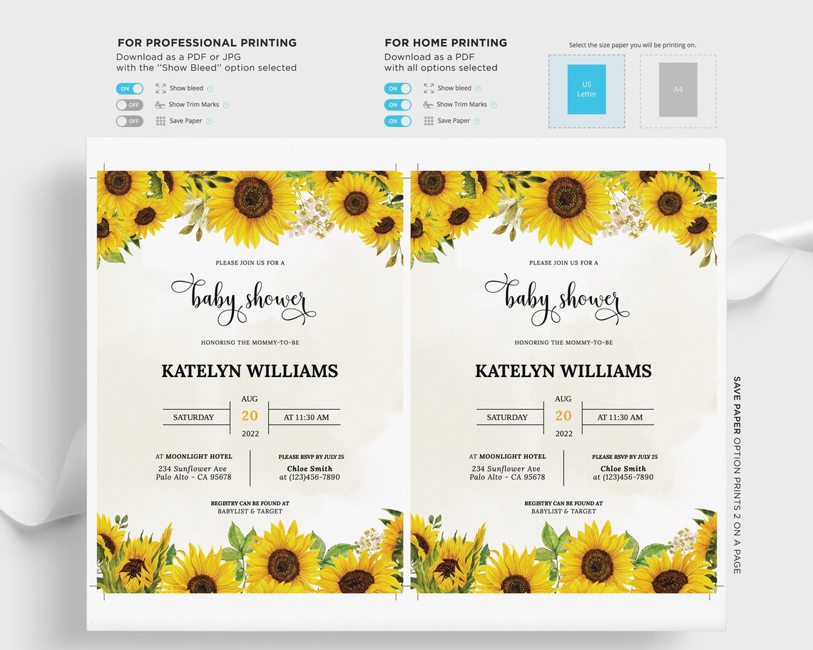Editable Sunflower Baby Shower Invitation Printable Summer - Etsy
