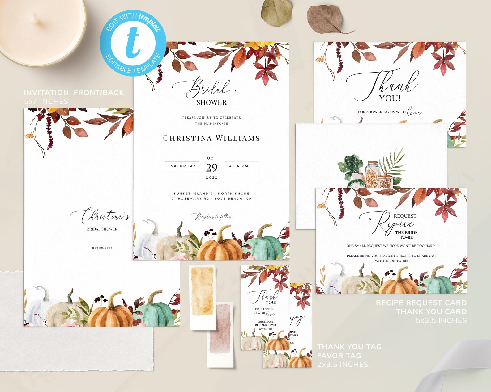 Editable Pumpkin Bridal Shower Invitation Printable Bridal - Etsy