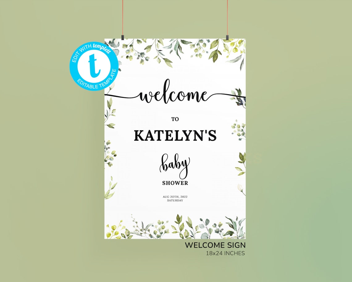 Greenery Editable Baby Shower Bundle Printable Modern Foliage | Etsy