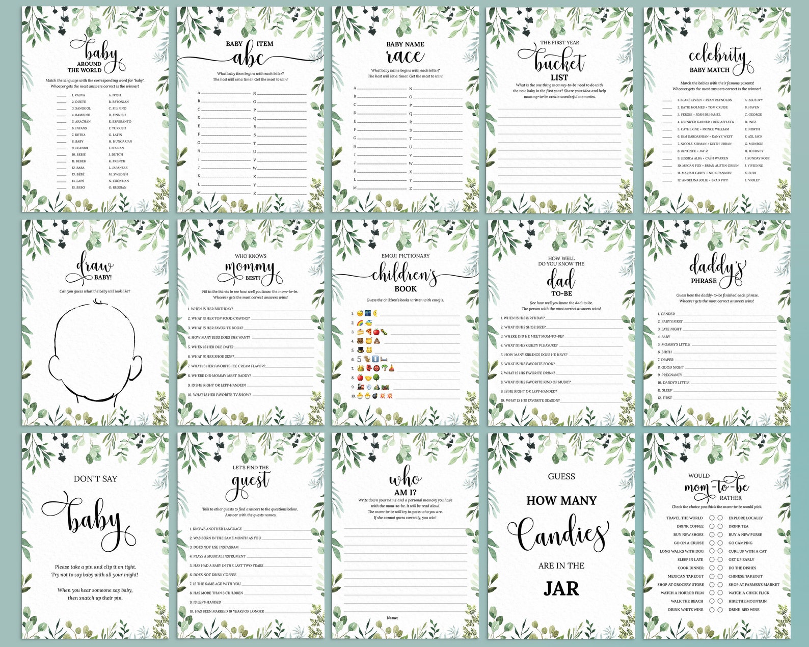 Editable Greenery Baby Shower Bundle Printable Foliage Shower - Etsy
