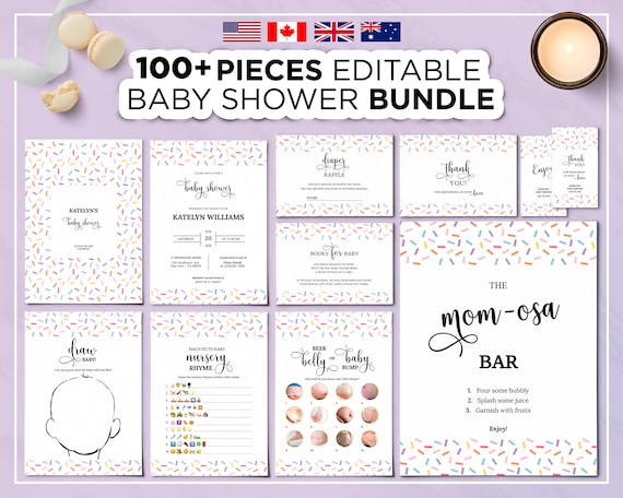 Sprinkle Baby Shower Bundle 100 Editable Baby Shower Bundle - Etsy