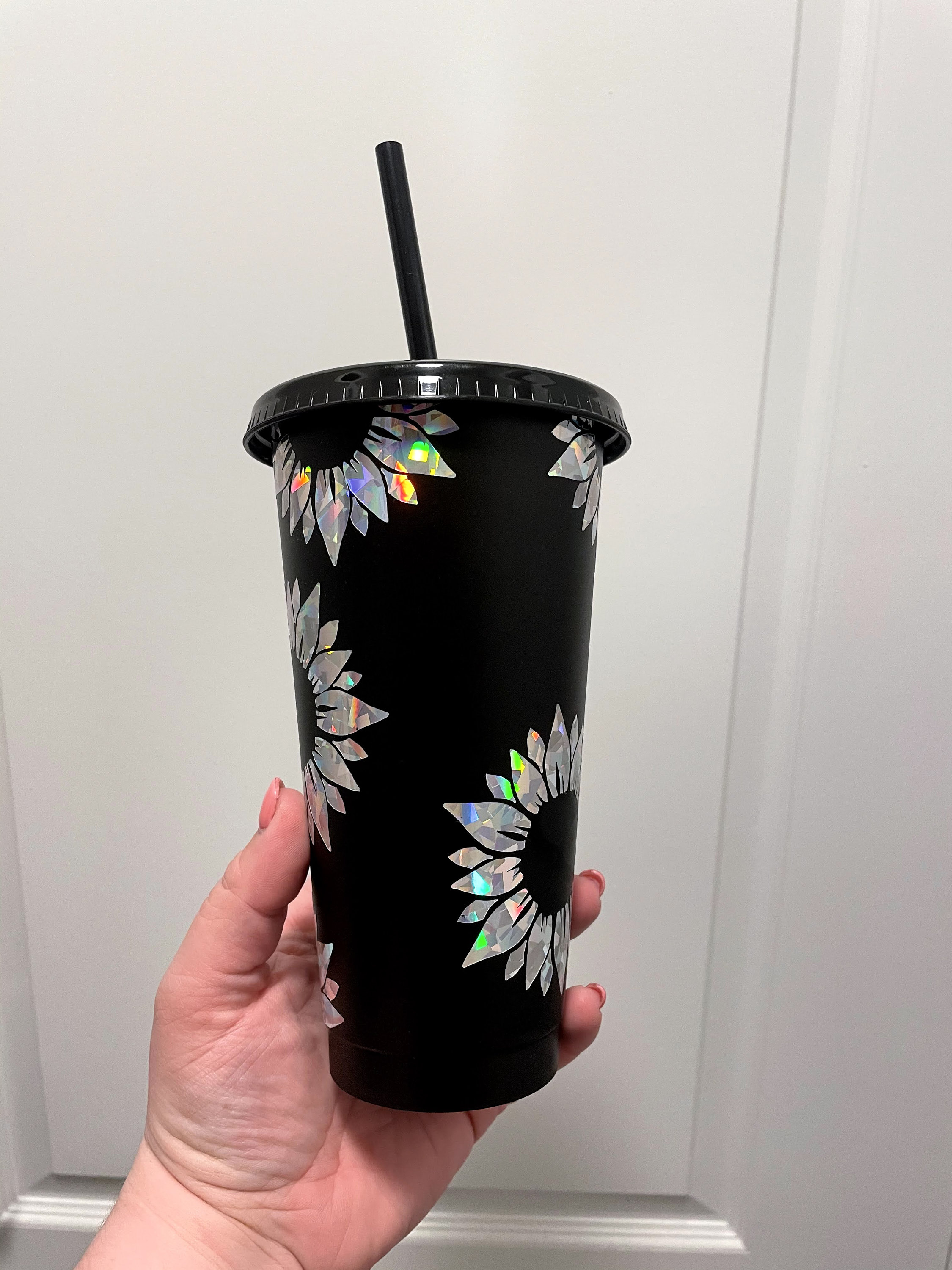 Holographic Silver Sunflower Cold Cup Sunflower Coffee Cup Etsy