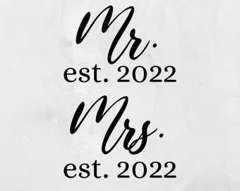 Mr and Mrs Est Vinyl Decals, Wedding Permanent Vinyl Decals, Decals for Weddings