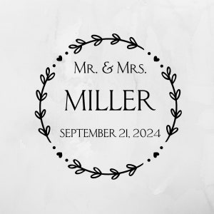 Simple Floral Outline Custom Monogram Decal, Customizable Wedding Monogram, Custom Wedding Decal