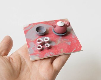 Handmade Miniature Tea Set, Wheel-thrown