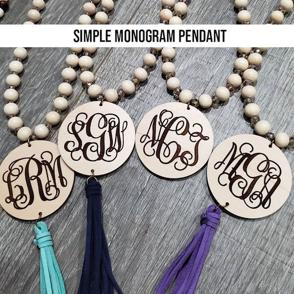 Monogrammed wooden Pendent Necklace