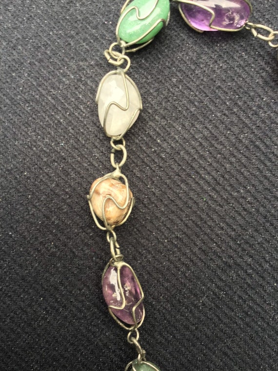 Wrapped polished semi precious stone necklace